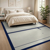 Beige and Neutral Navy Airplane Silhouette Area Rug