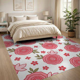 Whimsical Pink Roses Floral Area Rug