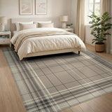 Beige and Neutral Beige Plaid Washable Area Rug
