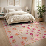 Peach Pink Coral Floral Area Rug