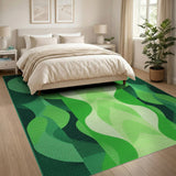 Cascading Green Waves Abstract Area Rug