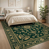 Ornate Emerald Green Persian Floral Rug