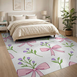 Playful Pink Bows Purple Flowers Area Rug