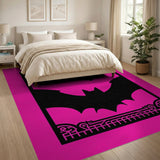 Pink Bat Silhouettes Area Rug with Ornate Frame