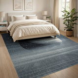 Navy Striped Half Moon Stars Abstract Rug