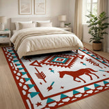 Southwestern Horse Tribal Area Rug