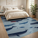Whimsical Whales Blue Area Rug