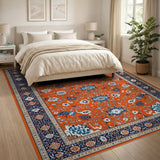 Vibrant Persian Orange Floral Area Rug