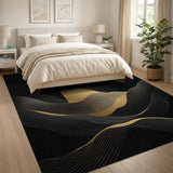 Black Gold Abstract Mountain Landscape Rug