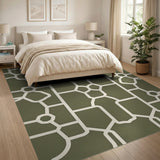 Olive Green Geometric Trellis Area Rug