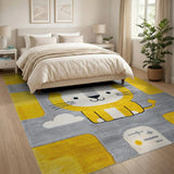 Cute Yellow Cartoon Lion Kids Area Rug