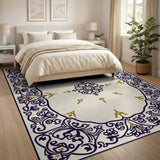 Ornate Purple Gold Floral Border Area Rug