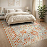 Orange Floral Vintage Washable Area Rug
