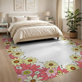 Pink Daisy Floral Border Area Rug