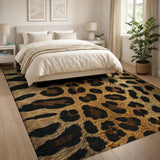 Leopard Print Area Rug in Tan Black