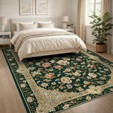 Green Traditional Persian Emerald Green Persian Floral Area Rug