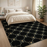 Washable Black & Gold Honeycomb Bee Area Rug