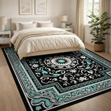 Ornate Teal Black Traditional Persian Area Rug