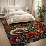 Red Poppy Field Distressed Vintage Rug