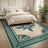 Teal Medallion Persian Area Rug on Beige
