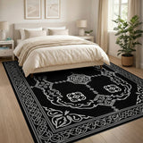 Black White Ornate Persian Medallion Rug