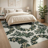 Green Floral Wreath Area Rug