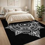 Black White Mandala Geometric Area Rug