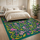 Whimsical Skeleton Cats Floral Area Rug