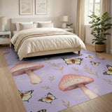 Whimsical Purple Mushroom Butterfly Area Rug