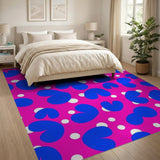 Whimsical Blue Blobs on Hot Pink Polka Rug