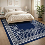 Navy Geometric Art Deco Border Rug