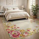 Vintage Pink Peony Border Area Rug