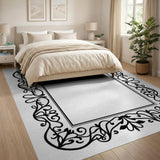 Ornate Floral Frame Border Area Rug