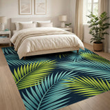Teal Lime Palm Leaf Coastal Area Rug