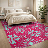 Vibrant Pink Teal Geometric Medallion Area Rug