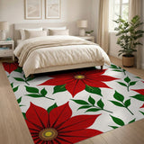 Red Festive Red Poinsettia Floral Area Rug