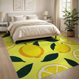 Fruit Pattern Vibrant Lemon Slices Yellow Area Rug