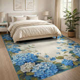 Blue Hydrangea Floral Washable Area Rug