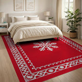 Red Red Snowflake Ornate Border Area Rug