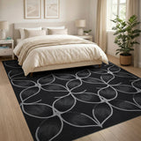 Black White Leaf Geometric Area Rug