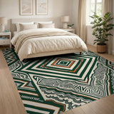 Green Tribal Geometric Area Rug