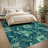 Teal Floral Leaf Cutout Area Rug