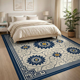 Navy Blue Floral Oriental Area Rug