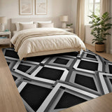 Bold Interlocking Geometric Area Rug - Black White