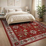 Red Rose Poinsettia Floral Area Rug