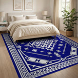 Blue and Teal Navy Blue Persian Geometric Area Rug