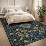Navy Blue and Gold Traditional Persian Area Rug