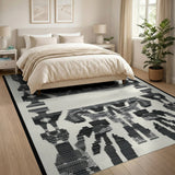 Bold Black White Heritage Tribal Area Rug