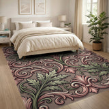 Ornate Pink Green Acanthus Leaf Area Rug