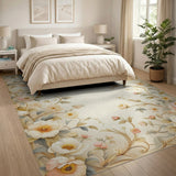 Elegant Peony Floral Area Rug - Vintage Beige Pink